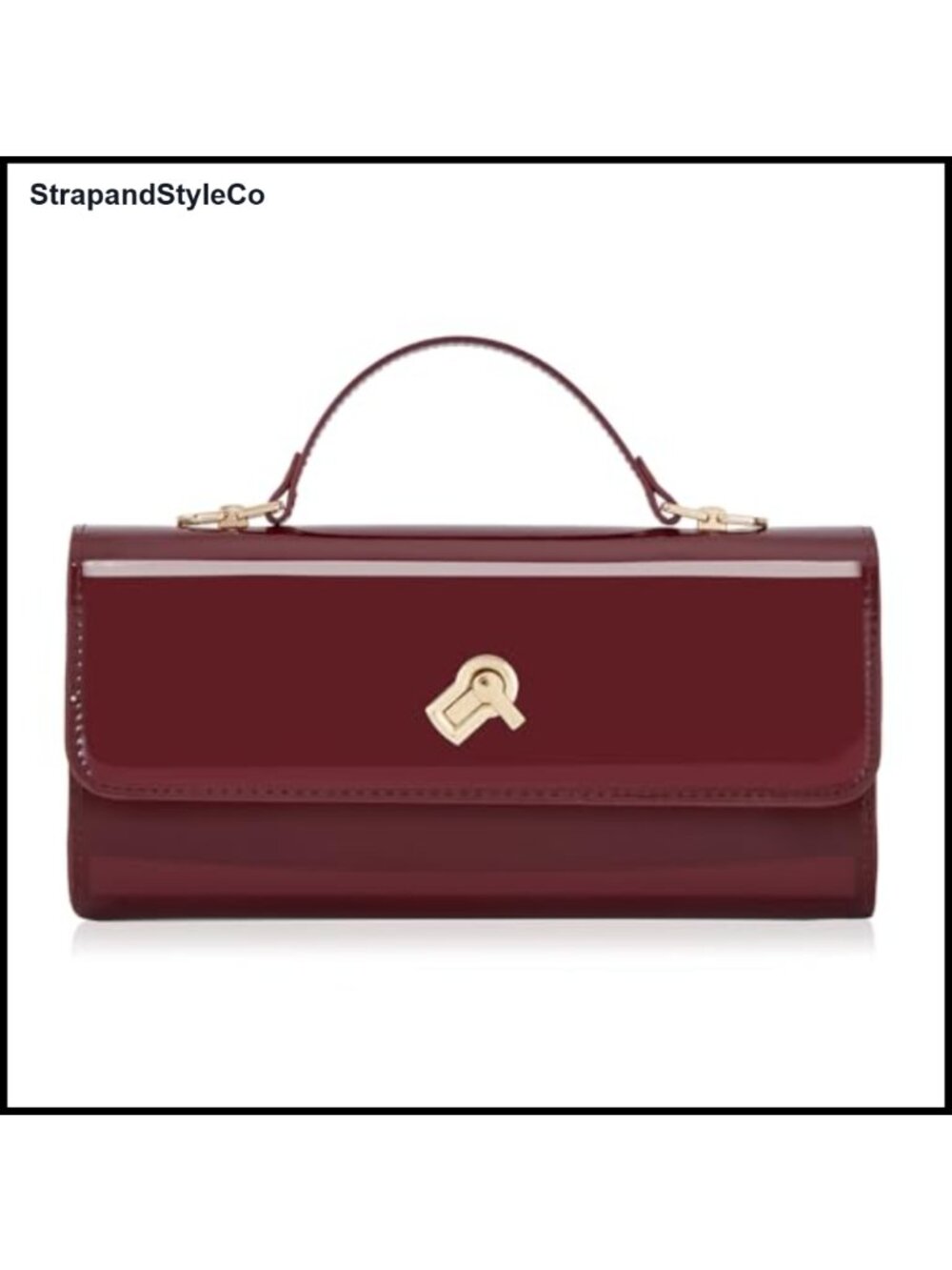 Metallic PU Leather Evening Clutch Square Box Shoulder Handbag Twist Lock